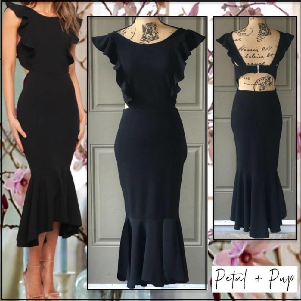 PETAL & PUP YVONNE Hi Lo Midi Dress Black Size 4